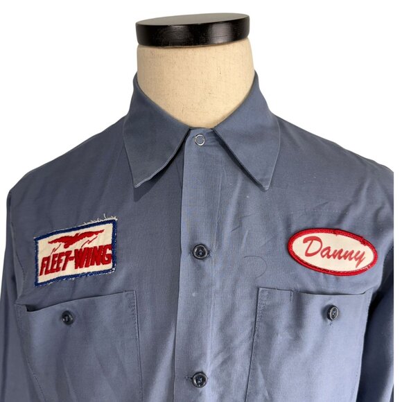 Vintage Fleet-Wing Work Shirt Medium Vapor Wear Grunge Blue Button-Up 80's - Picture 13 of 13